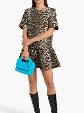 Ganni Denim Leopard Print Mini Dress